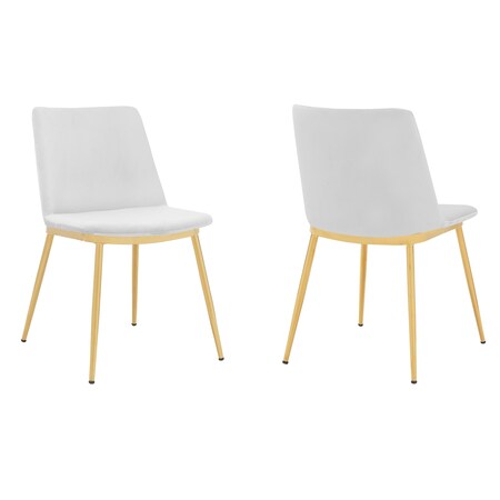 Armen Living Messina Modern White Velvet and Gold Metal Leg Dining Room Chairs, PK2 LCMSSIGLWHT